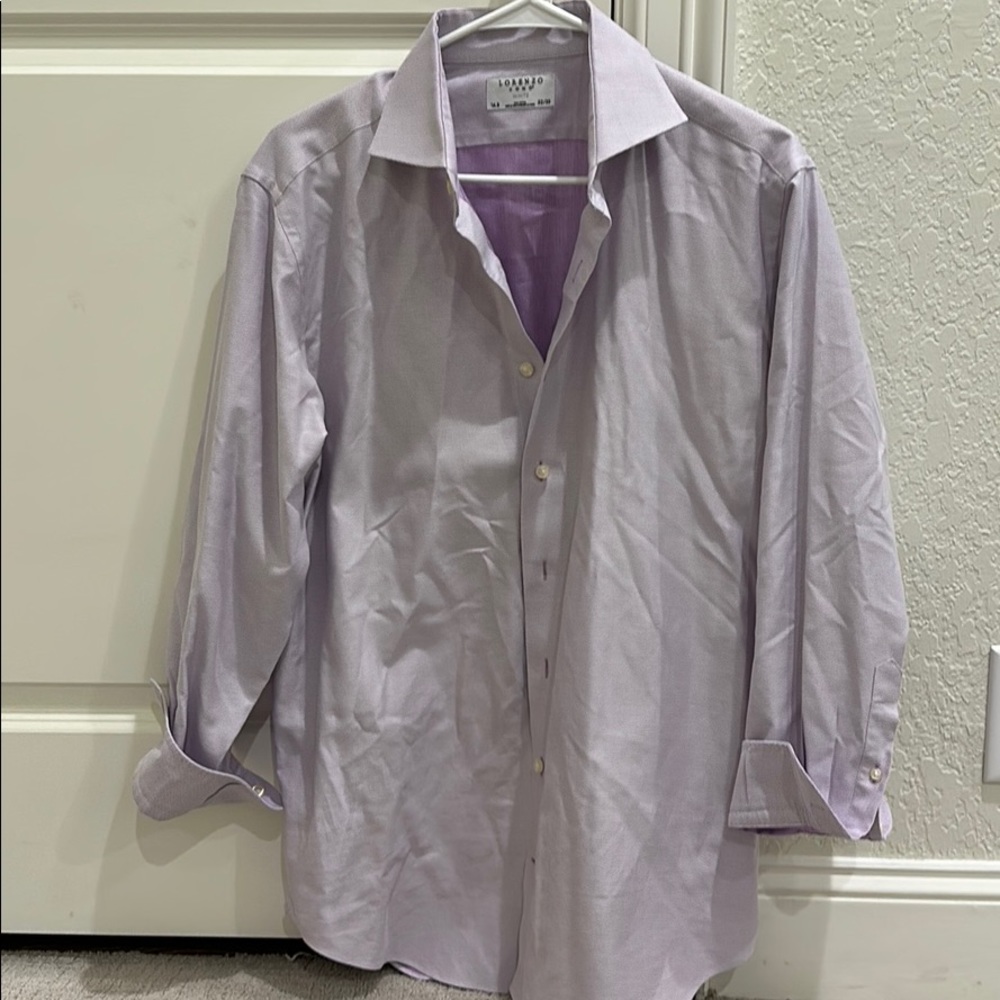 Lorenzo Uomo White Purple Dress Shirt. Neck 16.5